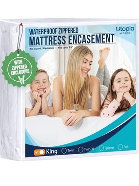 Utopia Bedding White Waterproof Zippered Mattress Encasement - King